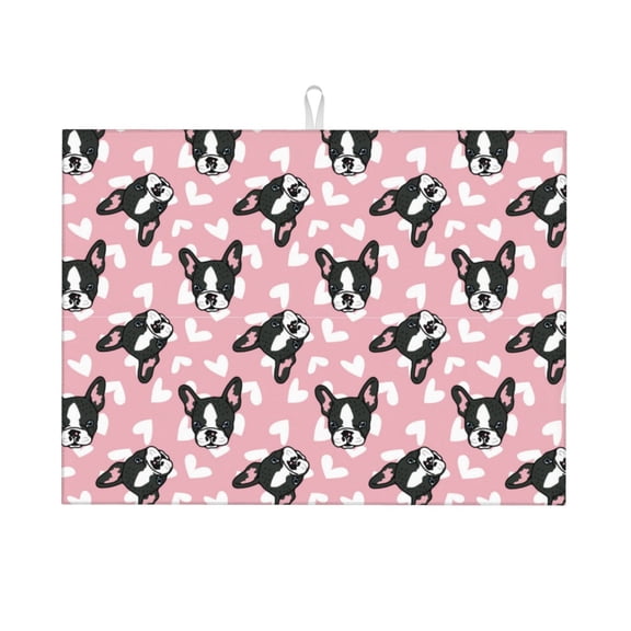 Vsdgher French Bulldog Dish Drying Mat Super Absorbent Drying Mat Large Dish Drying Mats for Kitchen Counter Kitchen Drying Mat 24" x 18"
