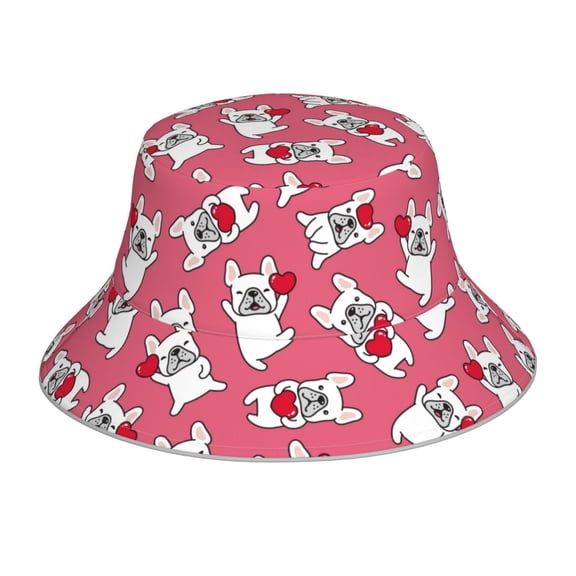 Vsdgher French Bulldog Print Bucket Hat for Men&Women Bucket Hat Reversible Summer Double-Side-Wear Travel Gardening, Beach, Camping, Hiking, Fishing Cap