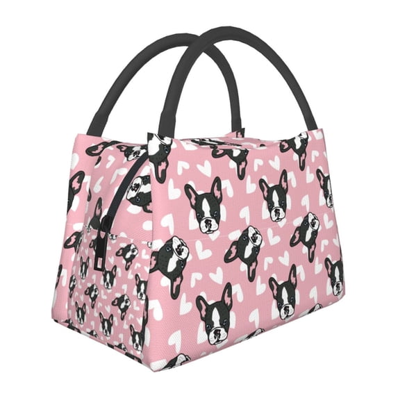 Vsdgher French Bulldog Print Insulated Reusable Bags with Sturdy Zipper and Handles, Foldable Totes for Hot or Cold Food Bring or Delivery