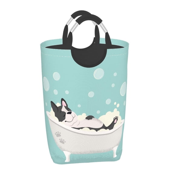 Vsdgher French Bulldog Taking a Bath Print Square Laundry Bag Large Collapsible Dirty Clothes Bags With Handles Waterproof Essentials Storage For College Dorm, Family