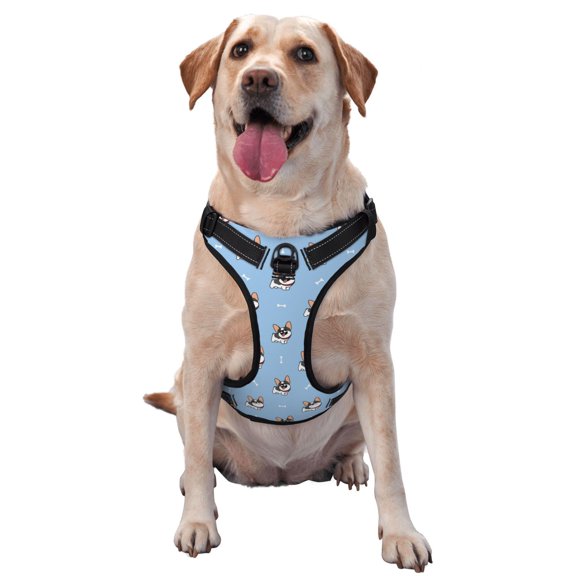 Vsdgher French Bulldog2 Pattern Dog Harness,No Pull Pet Harness with Soft Padded Handle,Adjustable Reflective Vest with 2 Buckles,4 Slide Buckles,S-XL Medium
