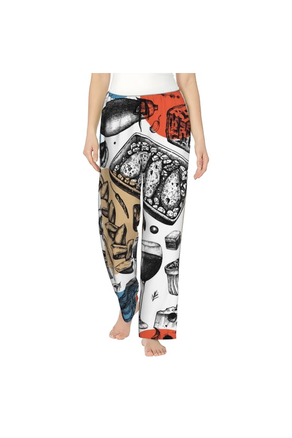 French Food Women’s Womens Pajama Pants, Lounge Wide Leg PantsLounge Pants,Sleep Bottoms, Lounge for Women-Small