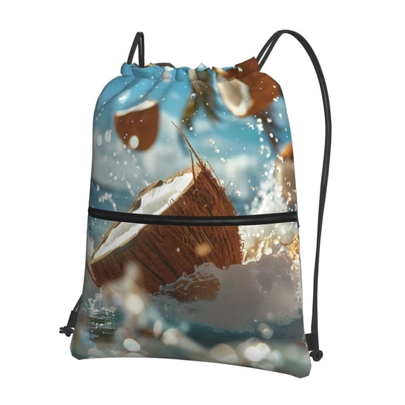 Vsdgher Fresh Coconut Splash Drawstring Backpack Water Resistant String Bag Sports Sackpack Gym Sack for Men Women
