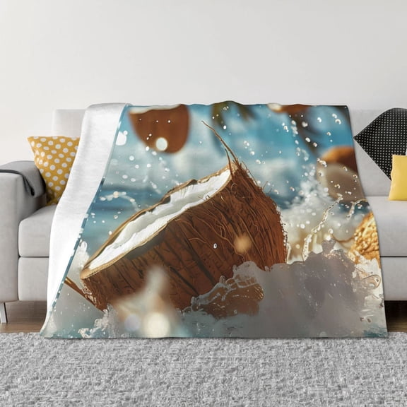 Vsdgher Fresh Coconut Splash Pattern Fleece Throw Blanket, Horizontal Fleece Bedding Home Decor for Couch & Bed All Season Use -50"x40"