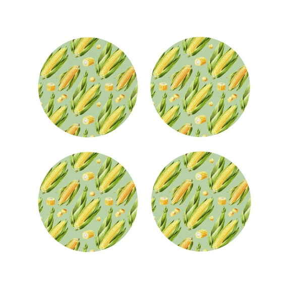 Vsdgher Fresh Sweet Corn Leather Coasters for Drinks, Durable Drink Coasters 4 Set for Tabletop Protection, Luxurious Home Décor and Housewarming Gift ( {designName})Round Shape