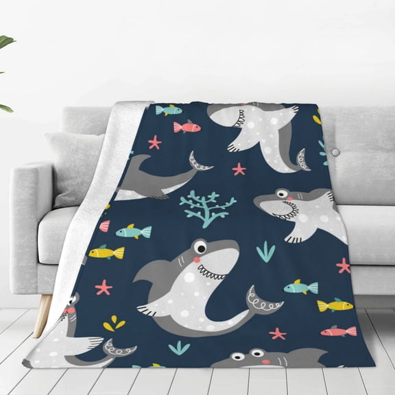 Vsdgher Friendly Smiling Sharks Ultra-Soft Micro flannel Blanket Throw Blankets for Couch Sofa, Bed (4 sizes)-50"x40"