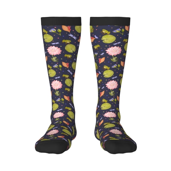 Vsdgher Frog And Flowers Knee Socks, High Socks Long Stretchy Sock Women Knee High Stocking, Long Socks for Women
