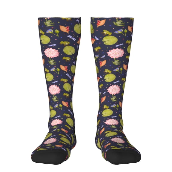 Vsdgher Frog And Flowers Knee Socks, High Socks Long Stretchy Sock Women Knee High Stocking, Long Socks for Women