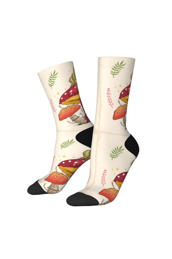 Frog Sitting On Mushroom Crew Socks for Men & Women, Breathable Casual Athletic Ankle Socks
