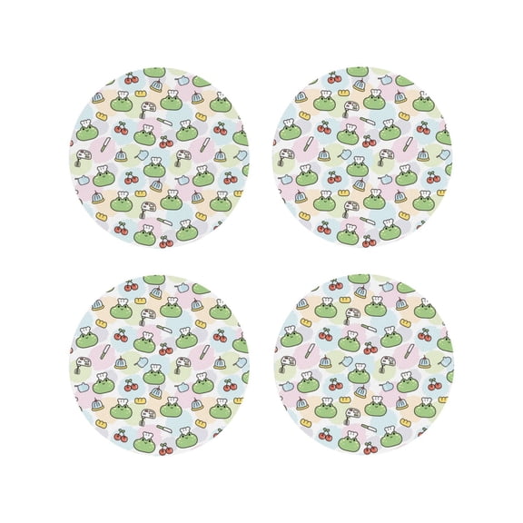 Vsdgher Frog Wear Chef Hat Leather Coasters for Drinks, Durable Drink Coasters 4 Set for Tabletop Protection, Luxurious Home Décor and Housewarming Gift-Round Shape