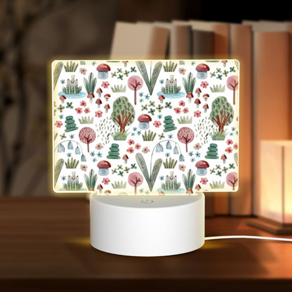 Vsdgher Frog and Forest Plants Rectangular Acrylic Night Light Acrylic Sleep Night Light Friend Gifts for Birthday Gifts for Women Teens Boys Girls