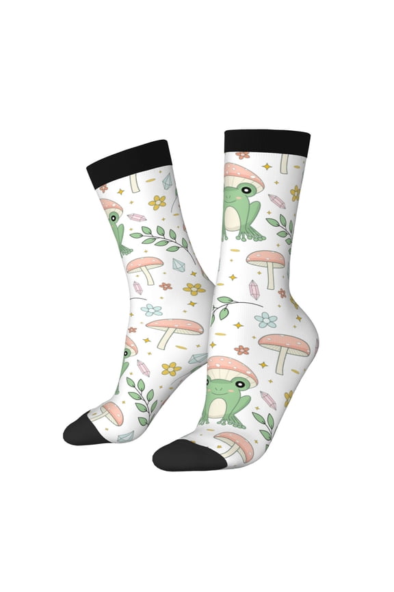 Frog and Mushrooms Crew Socks for Men & Women, Breathable Casual Athletic Ankle Socks