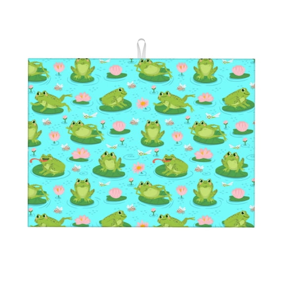 Vsdgher Frogs And Aquatic Plants Dish Drying Mat Super Absorbent Drying Mat Large Dish Drying Mats for Kitchen Counter Kitchen Drying Mat 24" x 18"
