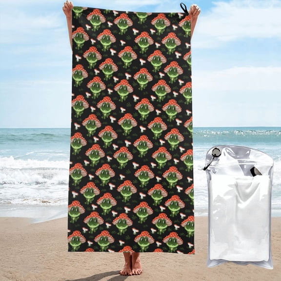 Vsdgher Frogs In Mushroom Hats Microfiber Ultra Soft Highly Absorbent Bath Towel, Quick Drying Towels for Body, Sport, Yoga, SPA, Fitness-31.5"x63"