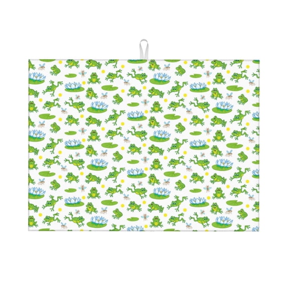 Vsdgher Frogs Jumping Dish Drying Mat Super Absorbent Drying Mat Large Dish Drying Mats for Kitchen Counter Kitchen Drying Mat 24" x 18"