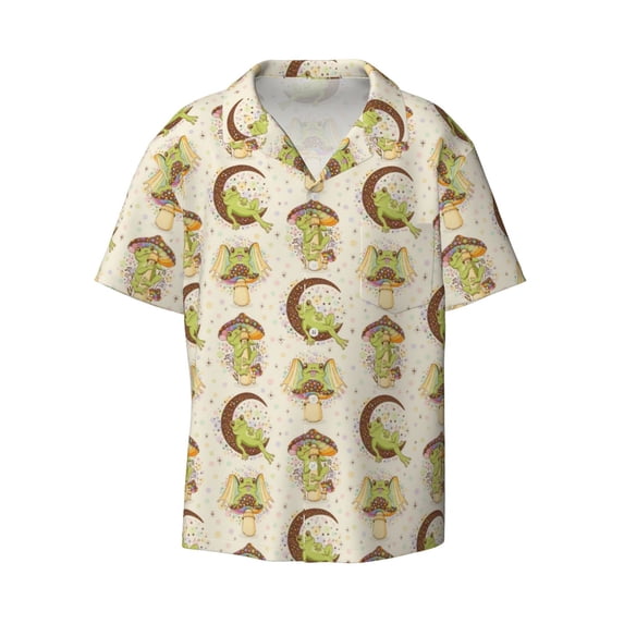 Vsdgher Frogs Print Men's Wrinkle Free Untucked Cuban Shirt Business Casual Button Down Shirts Short Sleeve Shirt