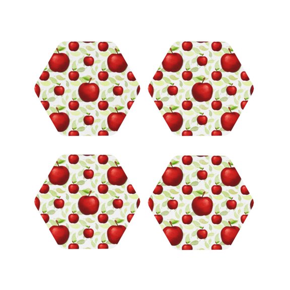 Vsdgher Fruit Apples Leather Coasters for Drinks, Durable Drink Coasters 4 Set for Tabletop Protection, Luxurious Home Décor and Housewarming Gift ( {designName})Hexagon