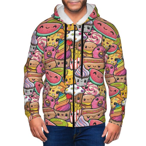 Vsdgher Fruit-Flavored Ice-Cream Mens Hoodies Zip Hoodie, Hoodies for Men, Zip-up Hooded Sweatshirt-Large