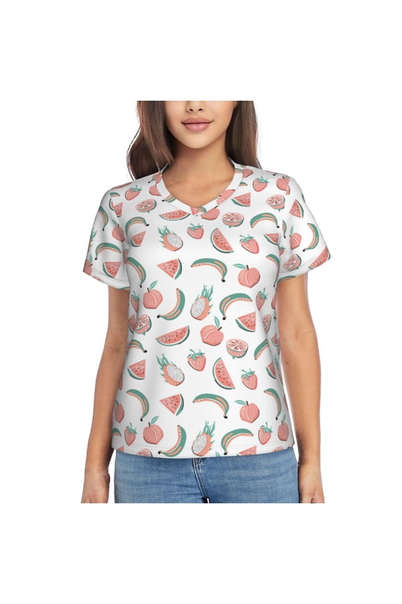 Fruit Women Shirts V Neck Short Sleeve Tops T-Shirt Basic Tees, S to 3XLSmall