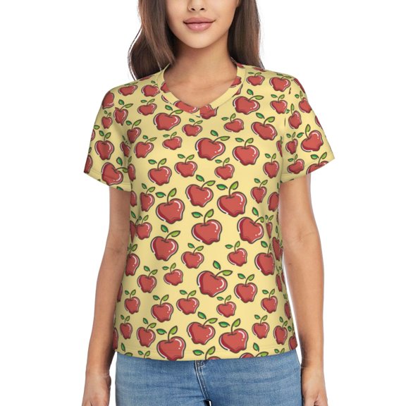 Vsdgher Fruit Women Shirts V Neck Short Sleeve Tops T-Shirt Basic Tees, S to 3XLXX-Large