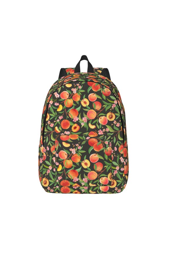 Fruits Peach Print Canvas Backpack Travel Rucksack Unisex Knapsack 15.7/17.7Inch Laptop Backpack for Work,College -Medium