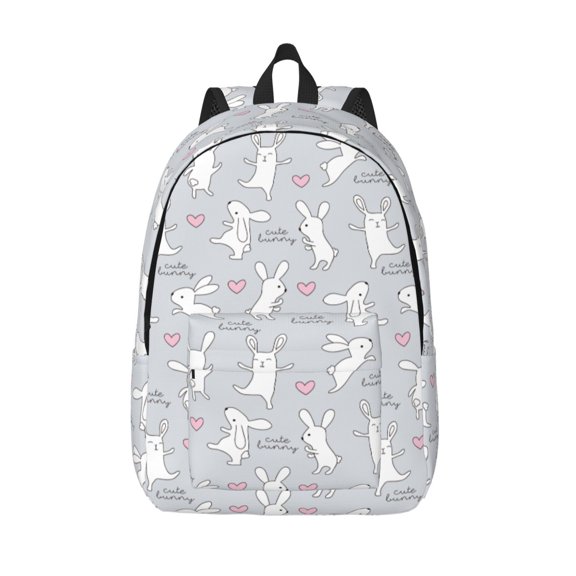 Vsdgher Fun Rabbit Print Canvas Backpack Travel Rucksack Unisex Knapsack 15.7/17.7Inch Laptop Backpack for Work,College -Small