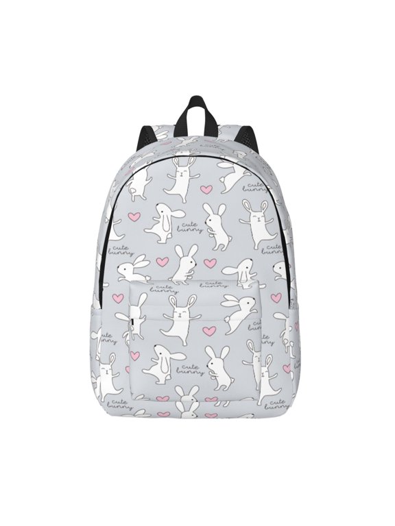 Fun Rabbit Print Canvas Backpack Travel Rucksack Unisex Knapsack 15.7/17.7Inch Laptop Backpack for Work,College -Small