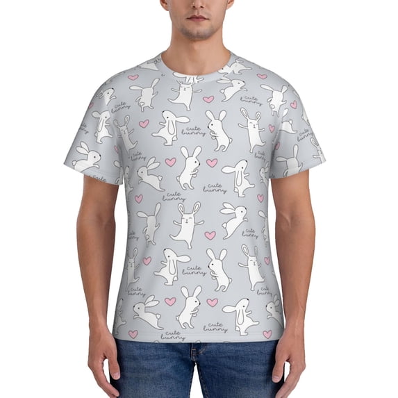 Vsdgher Fun Rabbit Print Men's Dry Fit Mesh Athletic Shirts Moisture Wicking Tennis T-Shirt Tops