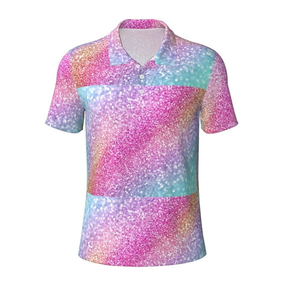 Vsdgher Fun Rainbow Print Men's Short Sleeve Stretch Polo Shirt, Moisture-Wicking Performance Polo Shirt