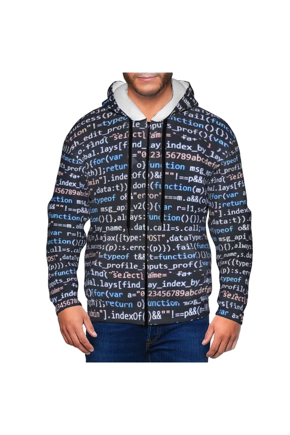 Function Source Code Mens Hoodies Zip Hoodie, Hoodies for Men, Zip-up Hooded Sweatshirt-Large