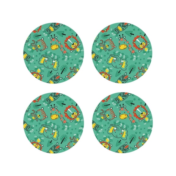 Vsdgher Funny Animals in Jungle Leather Coasters for Drinks, Durable Drink Coasters 4 Set for Tabletop Protection, Luxurious Home Décor and Housewarming Gift ( {designName})Round Shape