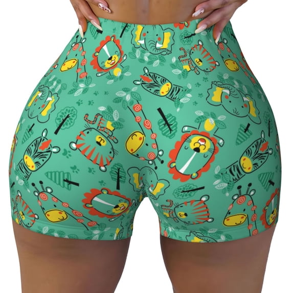 Vsdgher Funny Animals in Jungle print Workout Shorts for Women Seamless Soft Smooth Gym Yoga Scrunch Active Exercise Fitness Shorts