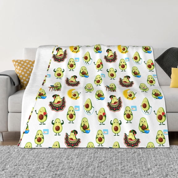 Vsdgher Funny Avocado In Mexican Clothes Pattern Fleece Throw Blanket, Horizontal Fleece Bedding Home Decor for Couch & Bed All Season Use -60"x50"