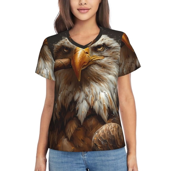 Vsdgher Funny Bald Eagle Women Shirts V Neck Short Sleeve Tops T-Shirt Basic Tees, S to 3XLSmall