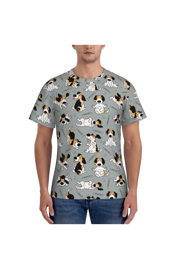 Funny Beagle Active Dog Print Men's Dry Fit Mesh Athletic Shirts Moisture Wicking Tennis T-Shirt Tops