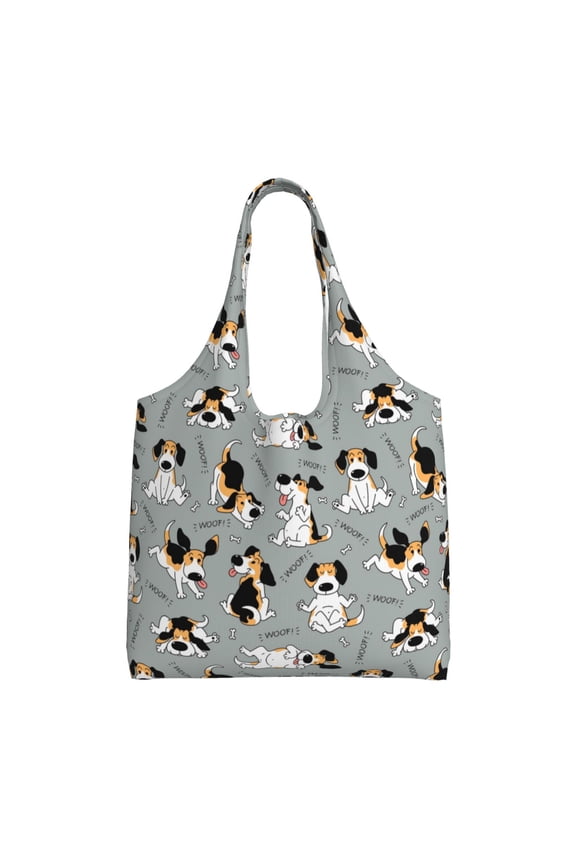 Funny Beagle Active Dog Print canvas Tote Bag, Lightweight Cloth Bags, Suitable for shopping, groceries, travel