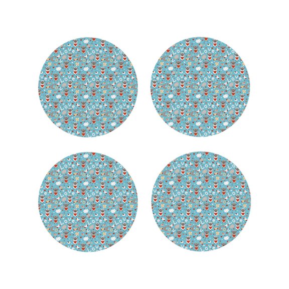 Vsdgher Funny Cartoon Animals Leather Coasters for Drinks, Durable Drink Coasters 4 Set for Tabletop Protection, Luxurious Home Décor and Housewarming Gift-Round Shape