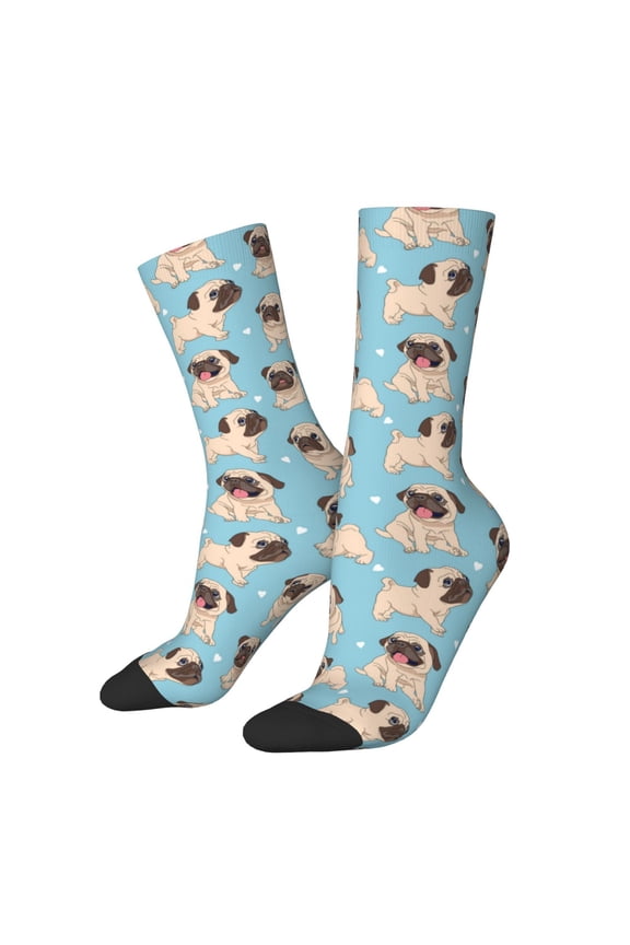 Funny Cartoon Pugs Crew Socks for Men & Women, Breathable Casual Athletic Ankle Socks