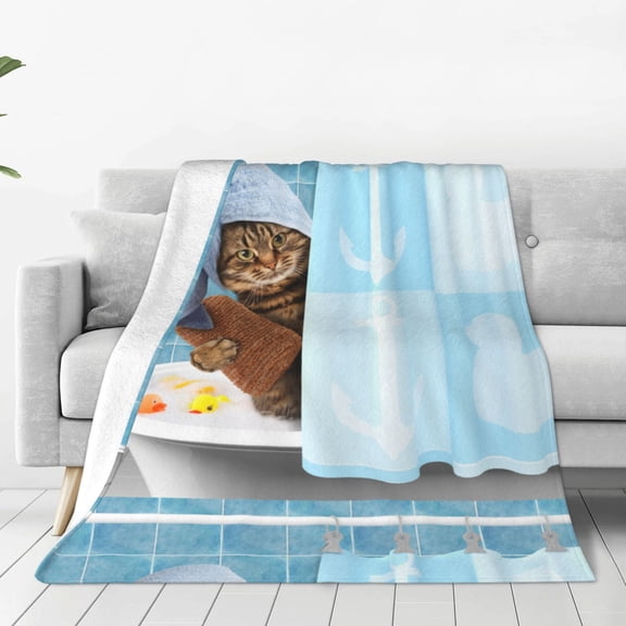 Vsdgher Funny Cat Taking a Bath Ultra-Soft Micro flannel Blanket Throw Blankets for Couch Sofa, Bed (4 sizes)-60"x50"