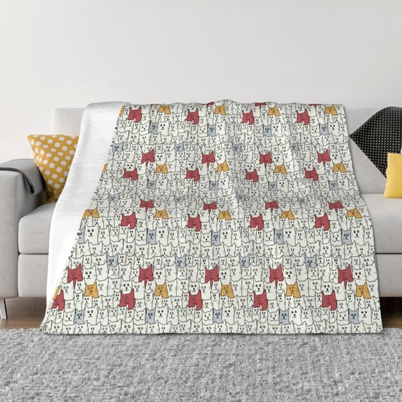 Vsdgher Funny Cat White Pattern Fleece Throw Blanket, Horizontal Fleece Bedding Home Decor for Couch & Bed All Season Use -80"x60"