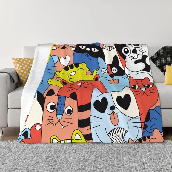 Vsdgher Funny Cats Pattern Fleece Throw Blanket, Horizontal Fleece Bedding Home Decor for Couch & Bed All Season Use -60"x50"