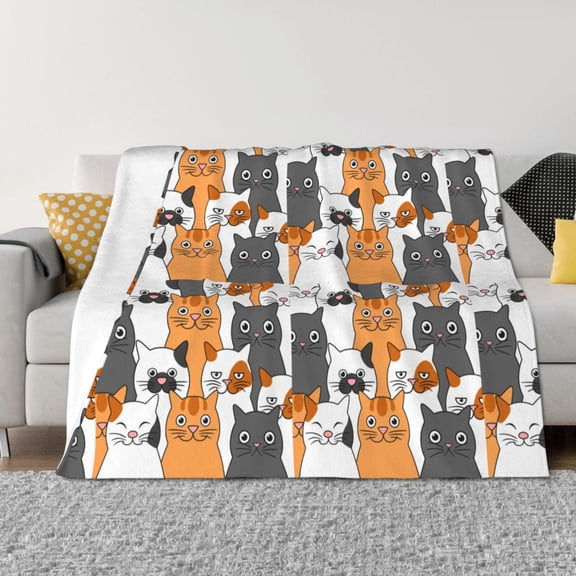 Vsdgher Funny Cats Pattern Fleece Throw Blanket, Horizontal Fleece Bedding Home Decor for Couch & Bed All Season Use -80"x60"