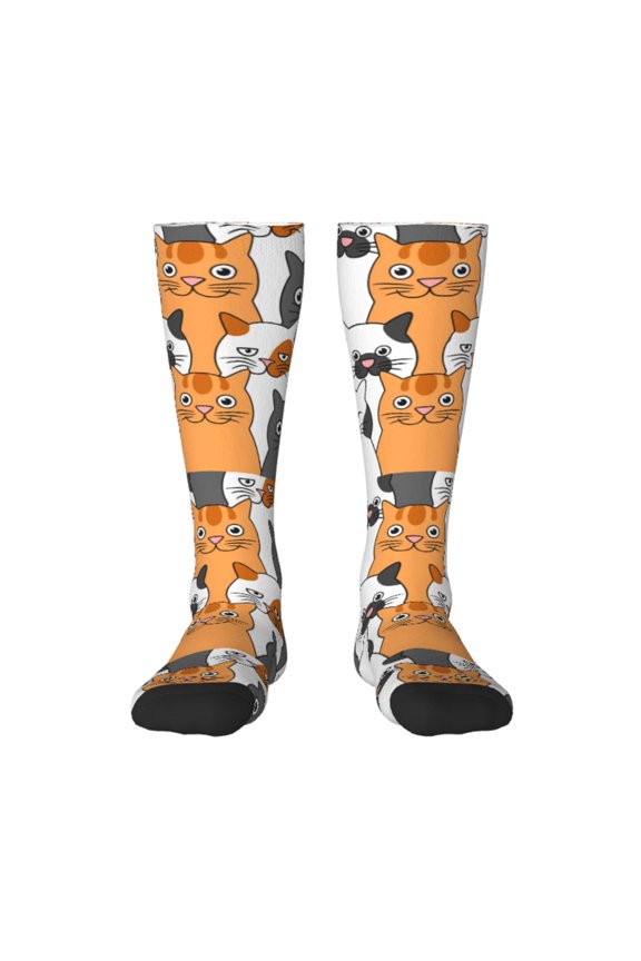 Funny Cats Print Thigh High Socks Extra Long Stretchy Sock Women Over Knee High Opaque Stocking Daily Wear