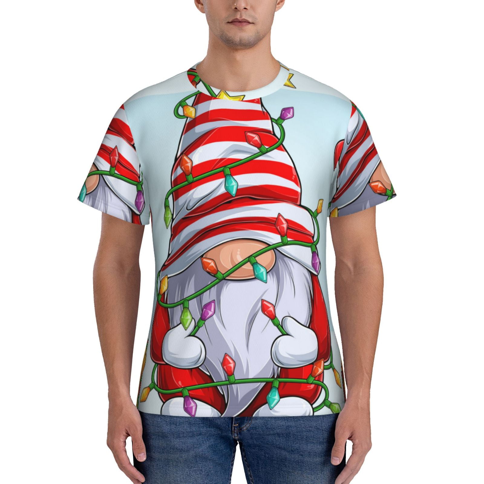 Vsdgher Funny Christmas Gnome Print Men's Dry Fit Mesh Athletic Shirts Moisture Wicking Tennis T-Shirt Tops - Walmart.com