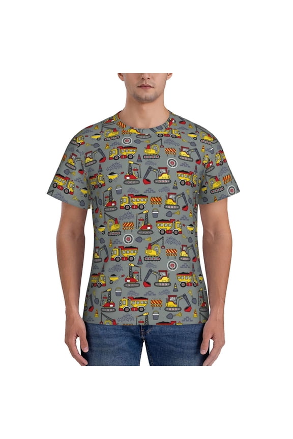 Funny Construction Print Men's Dry Fit Mesh Athletic Shirts Moisture Wicking Tennis T-Shirt Tops
