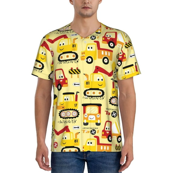 Vsdgher Funny Construction Vehicles Mens T-Shirts Baseball Vintage Fashionable Lightweight Casual Crew Neck Slim Fit with Long Sleeves-3X-Large