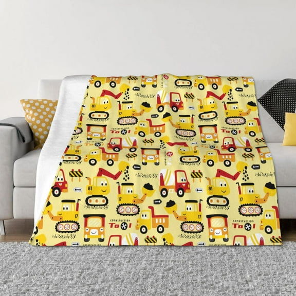 Vsdgher Funny Construction Vehicles Pattern Fleece Throw Blanket, Horizontal Fleece Bedding Home Decor for Couch & Bed All Season Use -40"x30"