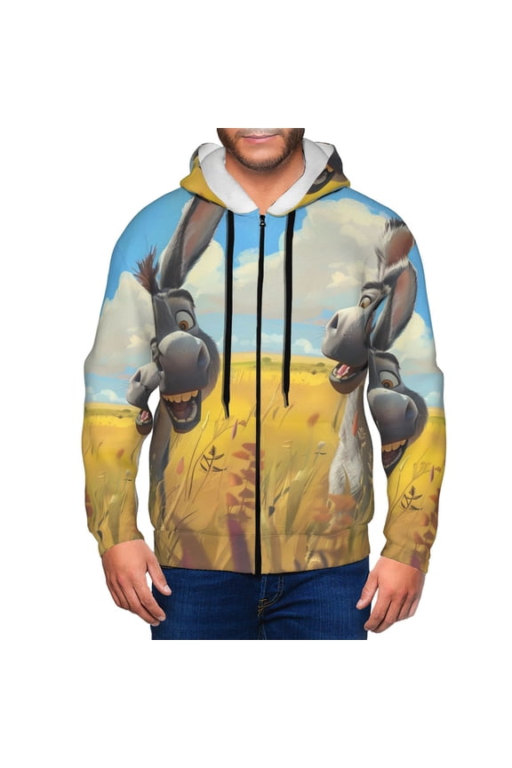 Funny Countryside Donkey Mens Hoodies Zip Hoodie, Hoodies for Men, Zip-up Hooded Sweatshirt-
