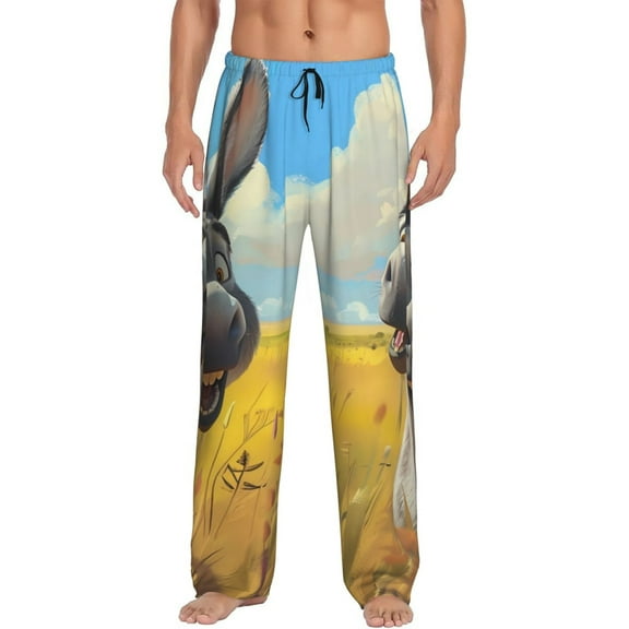 Vsdgher Funny Countryside Donkey Print Mens Pajama Pants Sleep & Lounge Pants, PJ Bottoms With elastic waistb and Pockets