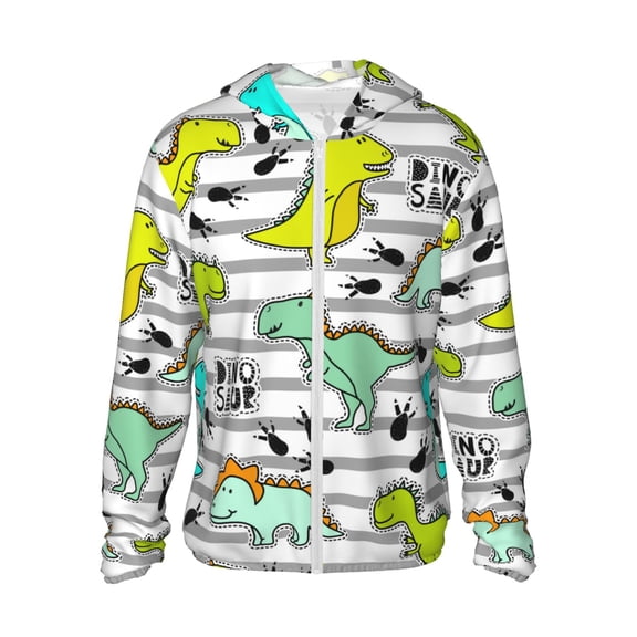 Vsdgher Funny Dinosaurs on Stripes Print Adult Hoodie Shirts Rash Guard for Men Women,Long Sleeve Sun Protection Fishing Shirts for Athletic Running Swim-Medium